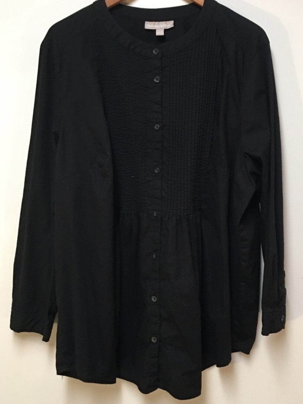 Woman Within Women Plus 3X 30/32 Top Black Button Pleated Blouse Cotton Career